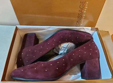 SOFFICE SOGNO 9670 Camoscio Vino woman Italian leather stud shoe bordeaux  size 7 UK SALE