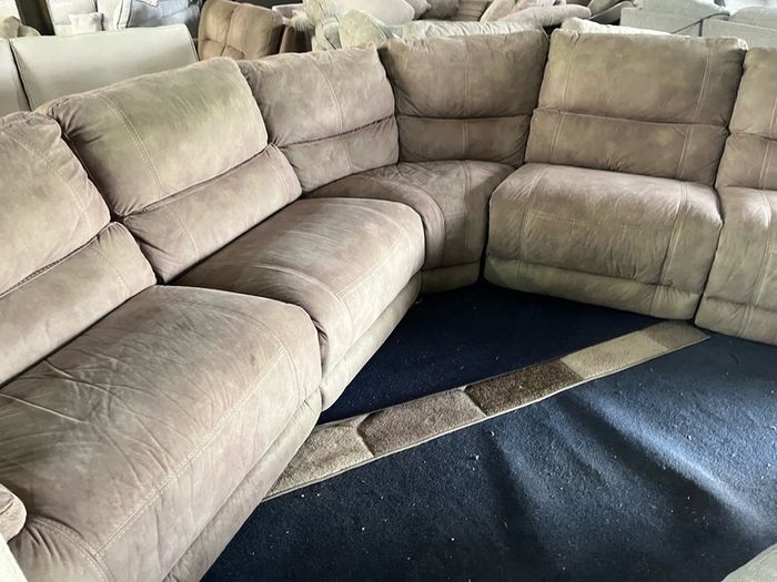 Beige manual recliner corner sofa set