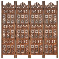 Hand carved 4-PanelRoom Divider Brown 160x165 cm Solid Mango Wood