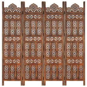 Hand carved 4-PanelRoom Divider Brown 160x165 cm Solid Mango Wood