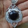 Large Blue Goldstone pendant, Gemstone pendant, New, Gift Image 3