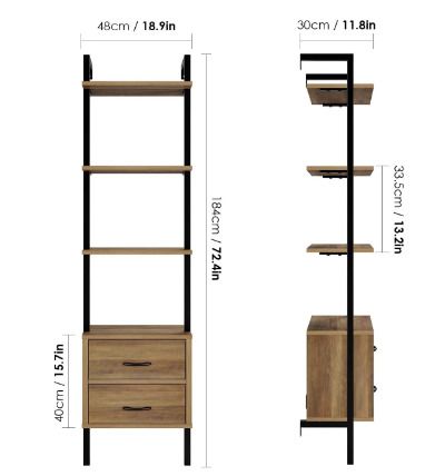BRAND NEW Industrial 4Tier Ladder Shelf Bookshelf Wall Mounted Storage Rack &Fabric Drawer
