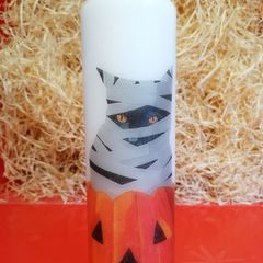 Large brand new decorative halloween candle mummy cat pumpkin