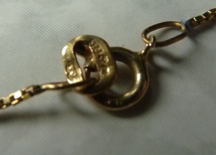 14ct Gold Mother of Pearl Pendant and 9ct Gold Chain Necklace. Chinese Character Design.