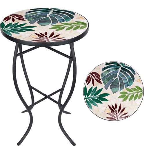 Patio Side Tables Outdoor, 14" Mosaic Patio Accent Round Glass (MULTIPLE DESIGNS, SEE PHOTOS)