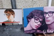 2 x glasses advertising double sided showcards displays items,,nice condition, well known brands , sold as seen ,