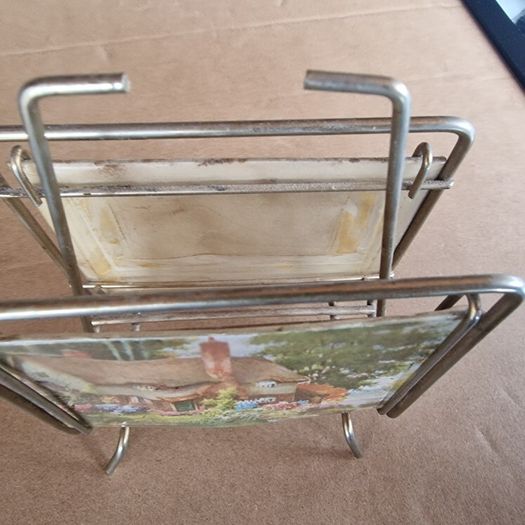 Vintage Brass Postcard or Letter Holder  Reversible Cottage & Red Roses