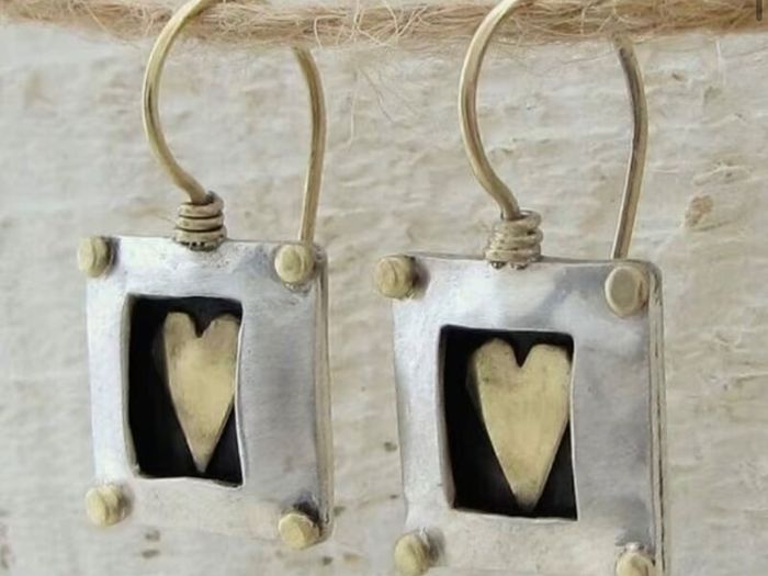 Bohemian style square copper heart earrings