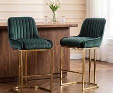 Luxury Velvet Bar Chairs Set Cushioned Breakfast Stools with Back Support