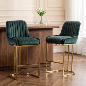 Luxury Velvet Bar Chairs Set Cushioned Breakfast Stools with Back Support
