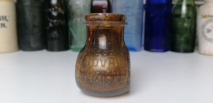 80 - Vintage 4oz Bovril Dark Brown Glass Eire Ireland Embossed Letters Jar