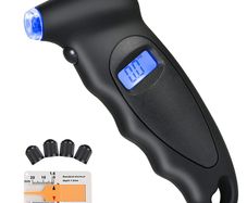 Tyre Pressure Gauge, 4 Ranges Digital Inflator Tyre with Tyre Tread Depth Gauge and 4 Pcs Valve Caps, Backlight LCD Display 150 PSI ABS Non-Slip Grip for Car, Truck, Bicycle, Motorcycles