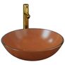 Bathroom Sink with Tap and Push Drain Brown Tempered Glass Image 2