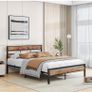 King Size Bed Frame Wood Headboard,Metal Image 6