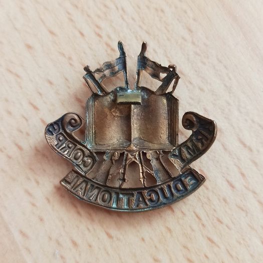 Brass British army cap badge for the Army Educational Corps (AEC) circa 1920 - 1946 & Atlantic Star, a British World War II campaign medal  copy