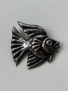 Vintage Sterling Silver Fish Brooch