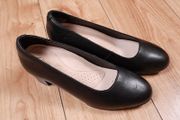 Clarks Black Leather Round Toe Comfort Block Heel Pumps 3UK/36.5EU/22cm