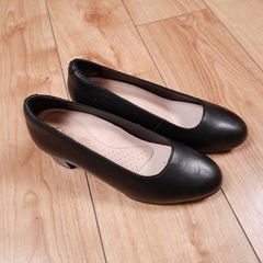 Clarks Black Leather Round Toe Comfort Block Heel Pumps 3UK/36.5EU/22cm