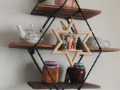 3 Tier Industrial Geometry Wood Floating Shelf Heavy Duty Hanging Wall Mounted Unit