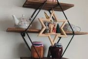 3 Tier Industrial Geometry Wood Floating Shelf Heavy Duty Hanging Wall Mounted Unit