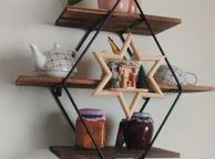 main image for ad 3 Tier Industrial Geometry Wood Floating Shelf Heavy Duty Hanging Wall Mounted Unit