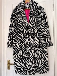 Forever Unique Zebra Print Faux Fur Coat - Size 12 - Like new