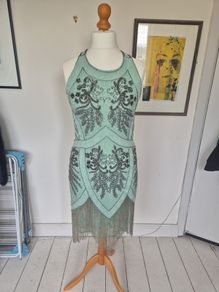 Green beaded frock & frill dress