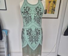Green beaded frock & frill dress