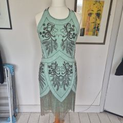 Green beaded frock & frill dress