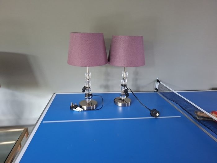 Stunning Pair of Crystal Table Lamps - Lavender Shades