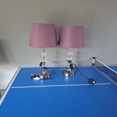Stunning Pair of Crystal Table Lamps - Lavender Shades
