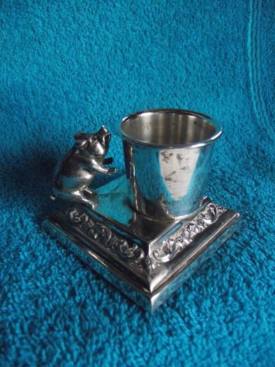 Antique Silver Plate Table Vesta With Pig Striker - Early 1900's