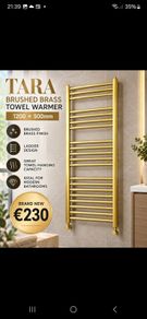 Tara brushed brass towel warmer 1200x500