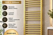 Tara brushed brass towel warmer 1200x500