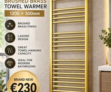 Tara brushed brass towel warmer 1200x500