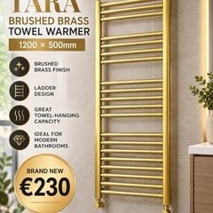 Tara brushed brass towel warmer 1200x500