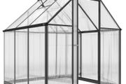 Polycarbonate Greenhouse with Swing Door and Adjustable Window, Walk-in Greenhouse with Rain Gutter, 6 x 6.5ft, Black