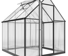 Polycarbonate Greenhouse with Swing Door and Adjustable Window, Walk-in Greenhouse with Rain Gutter, 6 x 6.5ft, Black