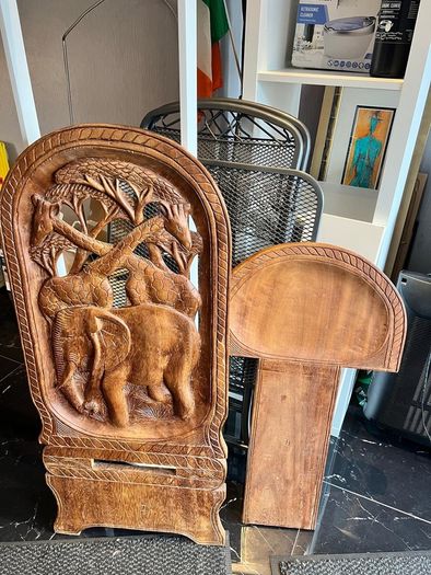 African hand-carved wooden savanna chair