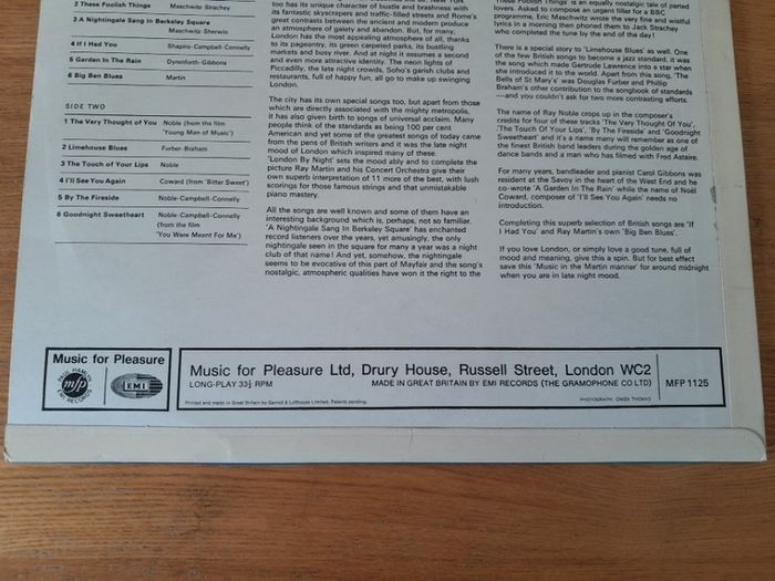 Ray Martin and his Concert Orchestra - In Late Night Mood. EMI/mfp Records. Album LP Record Vinyl. Jazz. Swing. Blues. Big Band.
