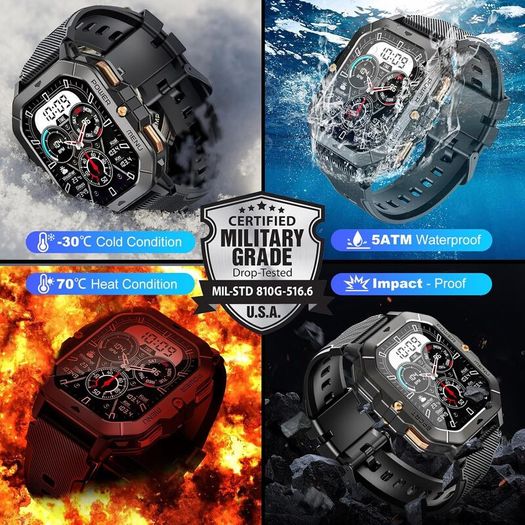 Smart Watch 5ATM Waterproof Inch Full HD Military Watch with Blood Pressure, Smart Watch Men with Heart Rate SpO2 Sleep Monitor Pedometer, 100+ Sports Modes Sports Watch