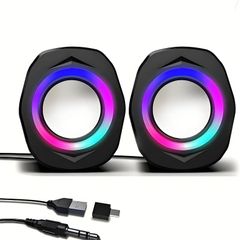 USB Wired Computer Speakers for Desktop PC  2.0 Wired Speaker for Monitor, Powered PC Speakers with 3.5mm JackBlack