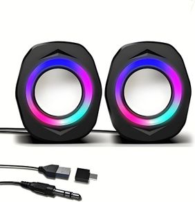 USB Wired Computer Speakers for Desktop PC  2.0 Wired Speaker for Monitor, Powered PC Speakers with 3.5mm JackBlack