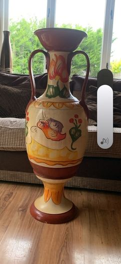 Large Vintage Style Hand Painted Ceramic Floor Vase  Floral Twin