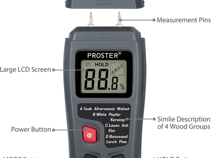 Moisture Meter Damp Meter RZMT-10 MD Digital Wood Moisture Meter Handheld Moisture Tester Detector Humidity Measuring with HD LCD for Wood Firewood Cardboard Paper (Range 0-99.9%)