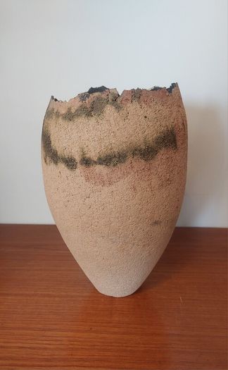 Fabulous Tall Hand-Built Studio Pottery Vase in a Textured Stoneware Clay with an Organic Asymmetric Shape, Hand Made, A Piece of Sculptural Art, But Unknown Maker