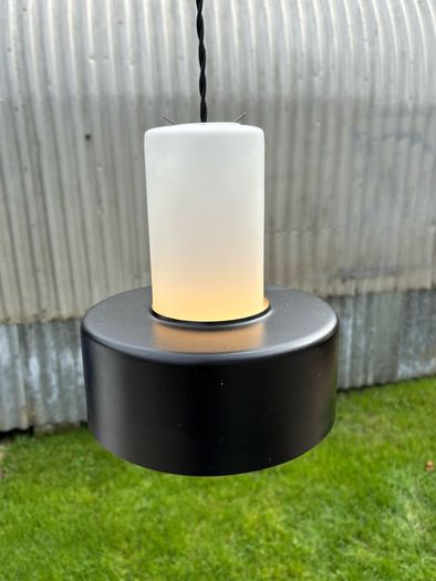 Rare vintage run of 2 Danish suspended pendant lights by Fog & Morup.