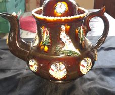 Antique Huge Measham Barge Ware Teapot circa 1890s Victorian English Treacle Glaze