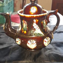 Antique Huge Measham Barge Ware Teapot circa 1890s Victorian English Treacle Glaze