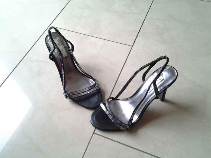 Black Strappy Sandals with Sequins - Size 4